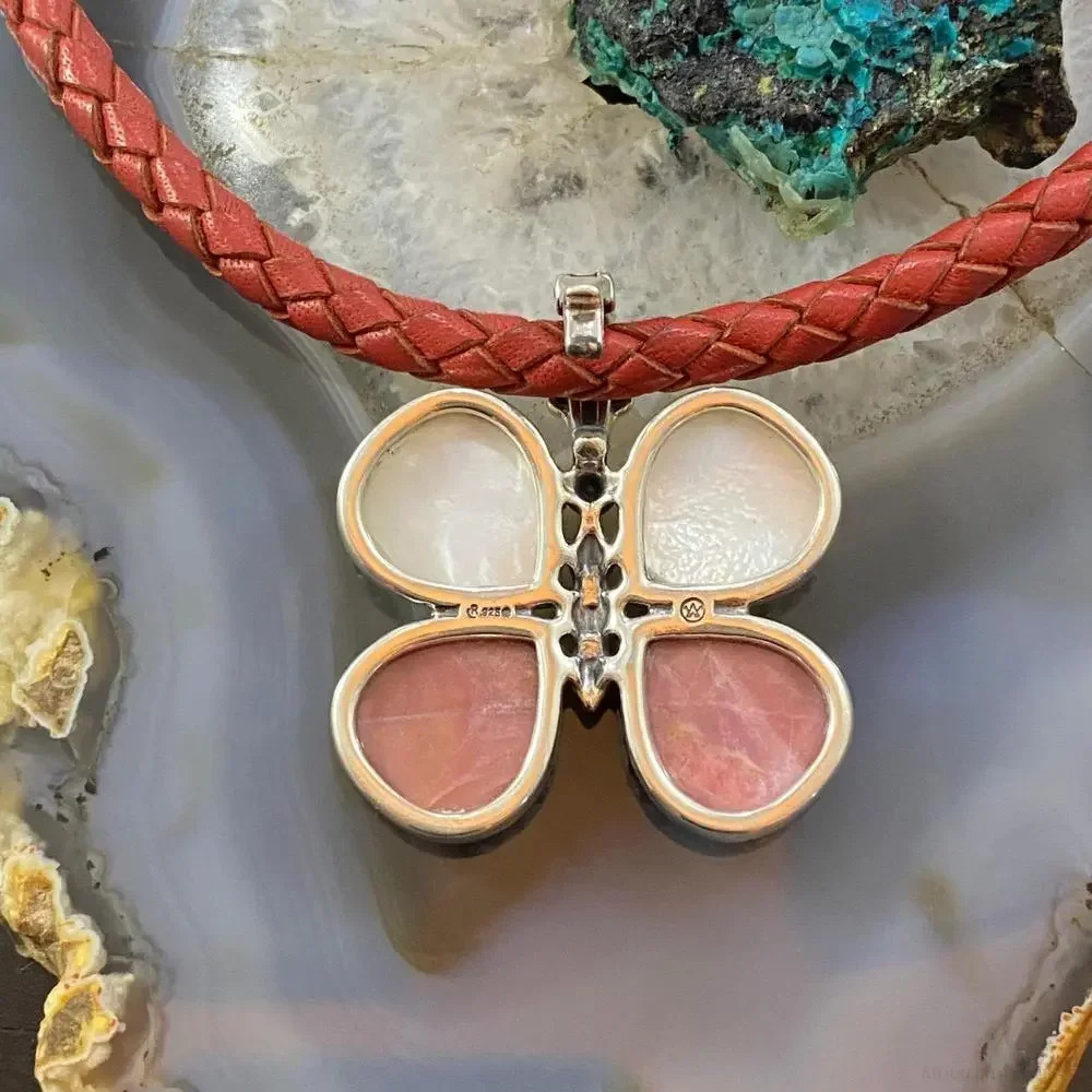 Carolyn Pollack Southwestern Style Sterling Mother of Pearl & Rhodonite Pendant - Picture 7 of 10